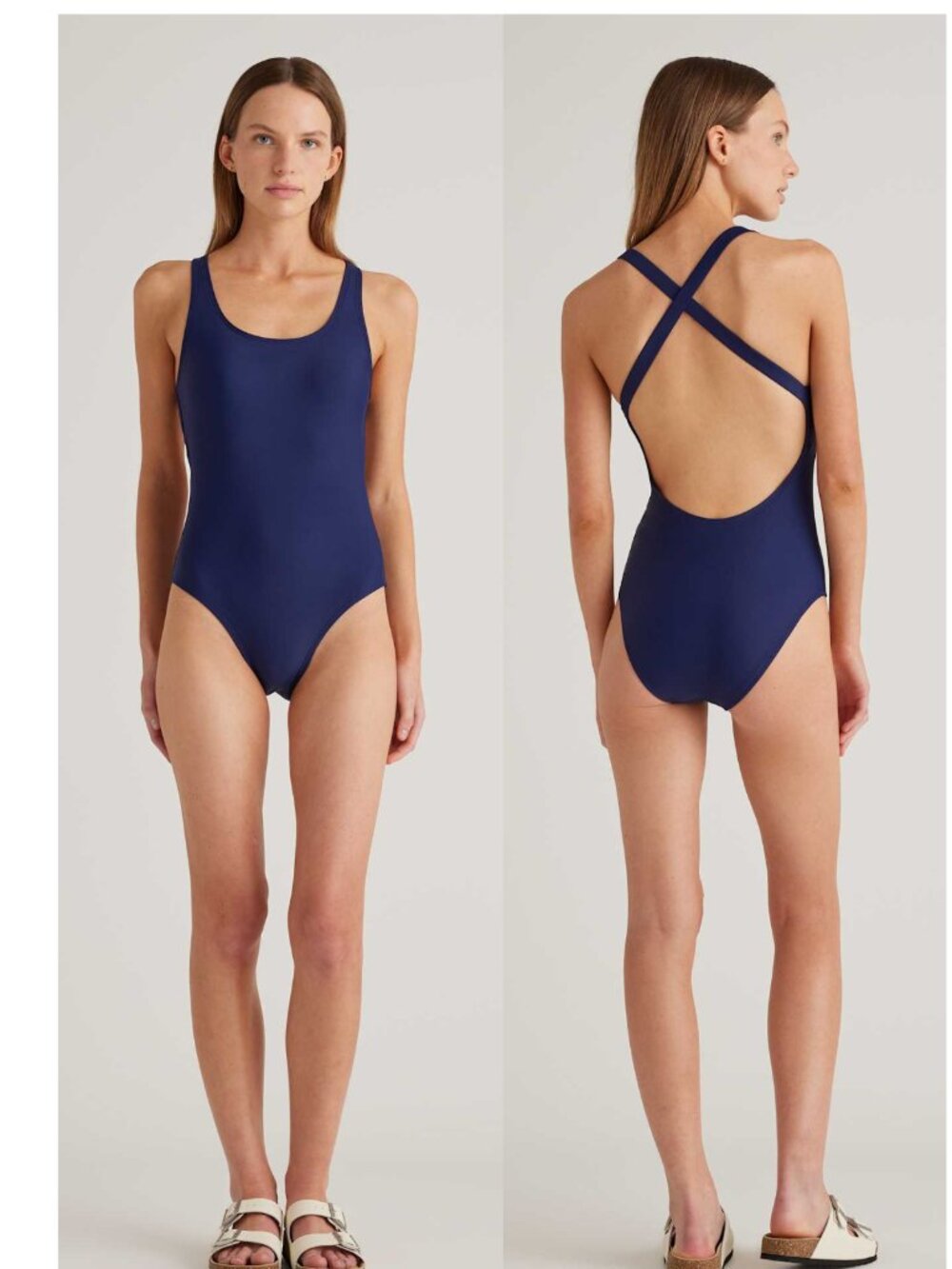 NWT QUINCE Italian Cross-Back One-Piece Swimsuit Deep Navy Size L